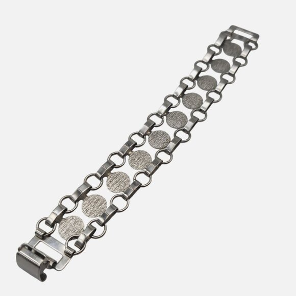 Sarah Coventry Vintage Silver Tone Chain Link Bracelet Textured Disc Accents Sec - Picture 5 of 5